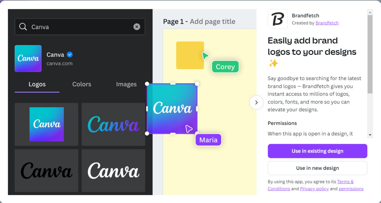 Canva Brandfetch app for logo