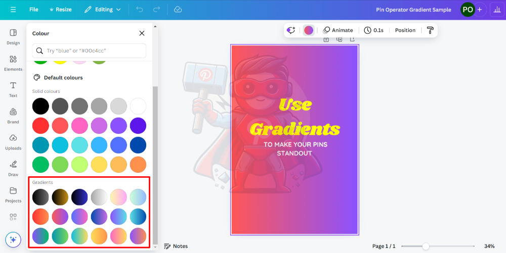 Canva gradient colors for exclusive pin design