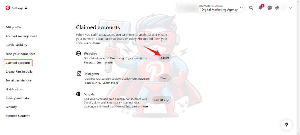 claim your website optimizing Pinterest account