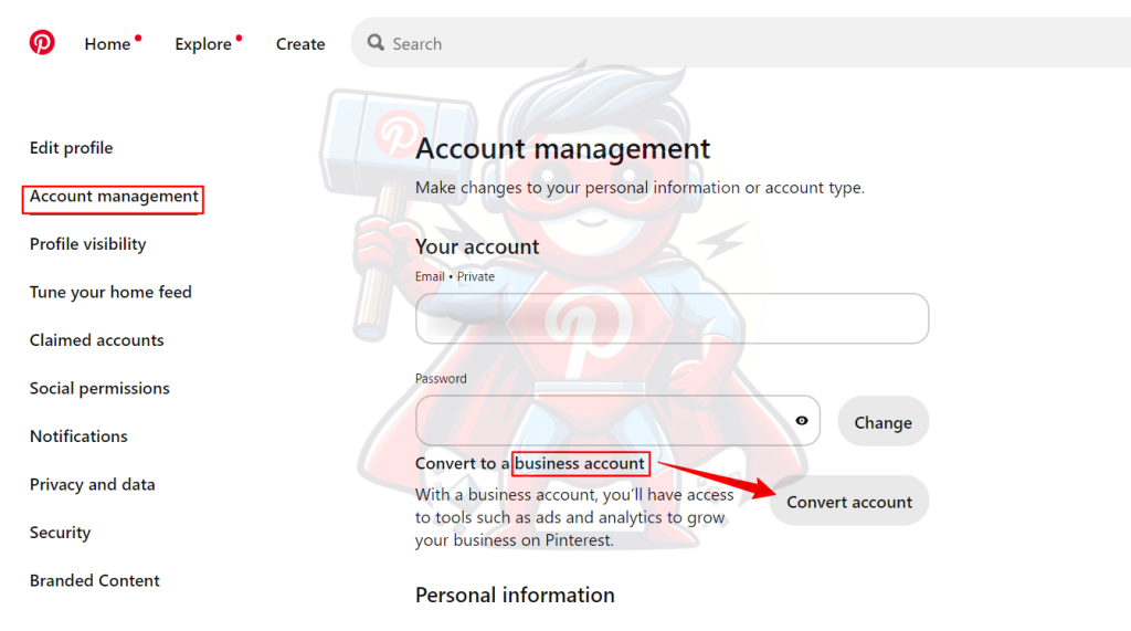 Convert your Pinterest account to a business account