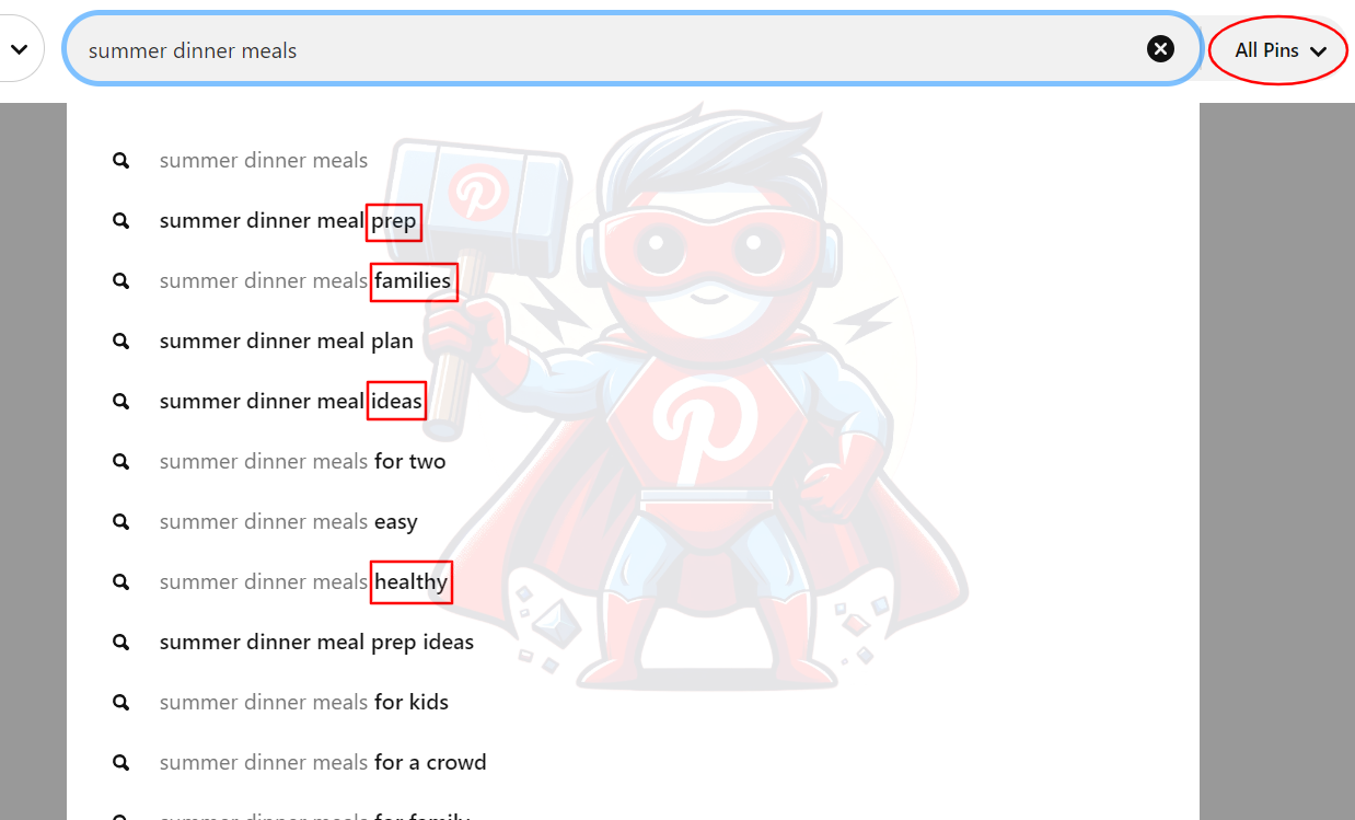 finding popular words from pinterest search bar